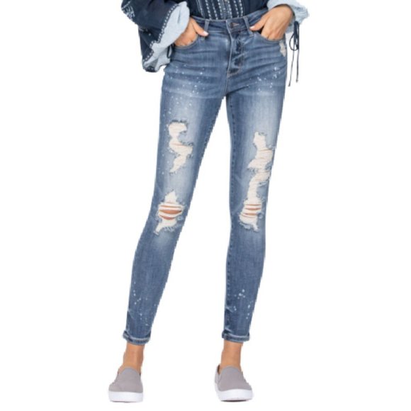 Judy Blue Mid-Rise Bleach Splatter Skinny Jeans - Picture 6 of 10